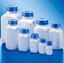 Бутыль Kautex широкогорлая 4000 мл, HDPE, квадратная, Ø 80 мм, белый цвет, без крышки, с допуском ООН для твердых веществ