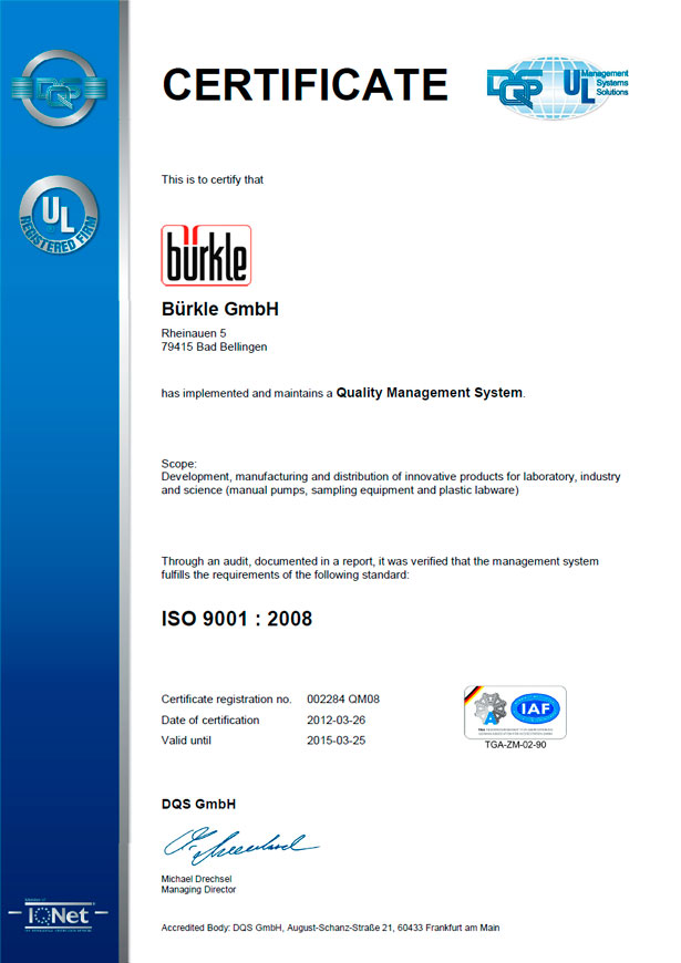 Сертификат Bürkle ISO 9001:2008 Сертификат Bürkle ISO 9001:2008